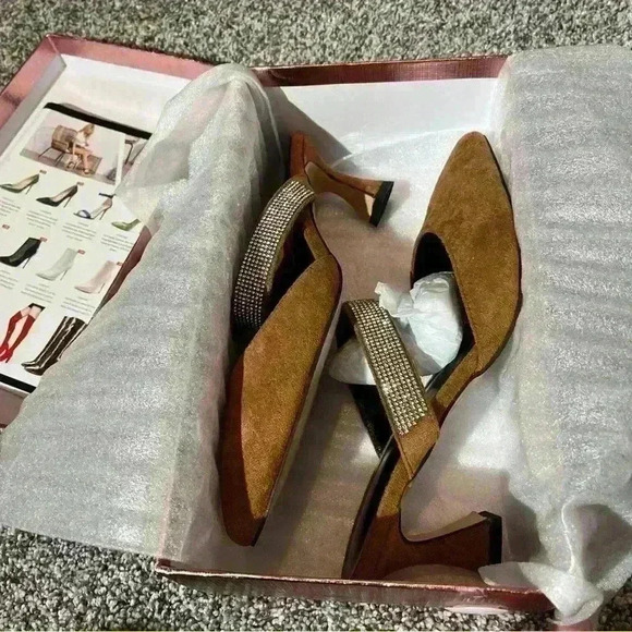 Castamere Chunky Heel Pointed Mule Bedazzled, Women's Size 7.5M, Brown New! - Picture 5 of 11
